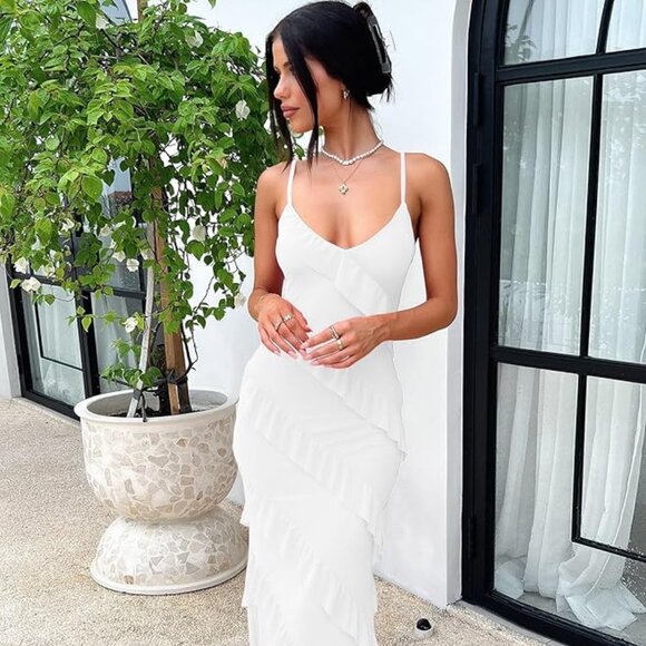 Elegant Ruffle Maxi Cocktail Party Dresses - Picture 2 of 5